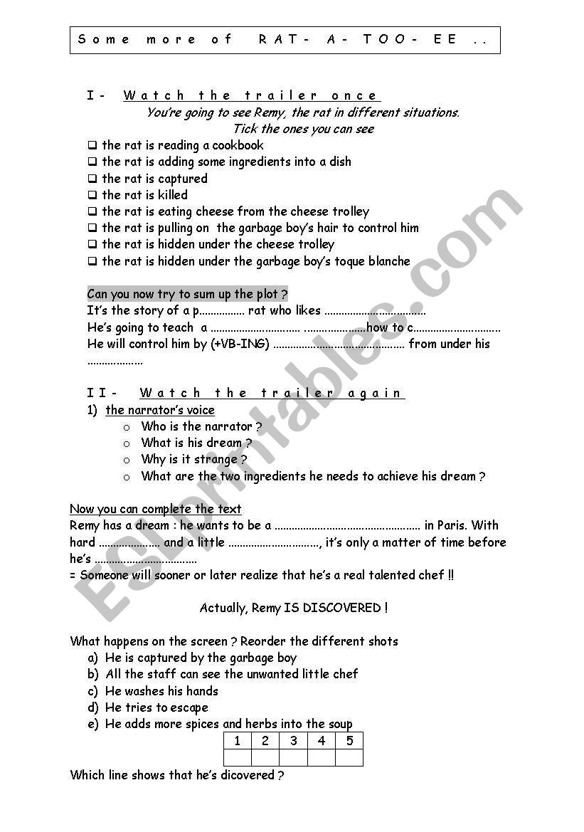 ratatouille part 2 worksheet