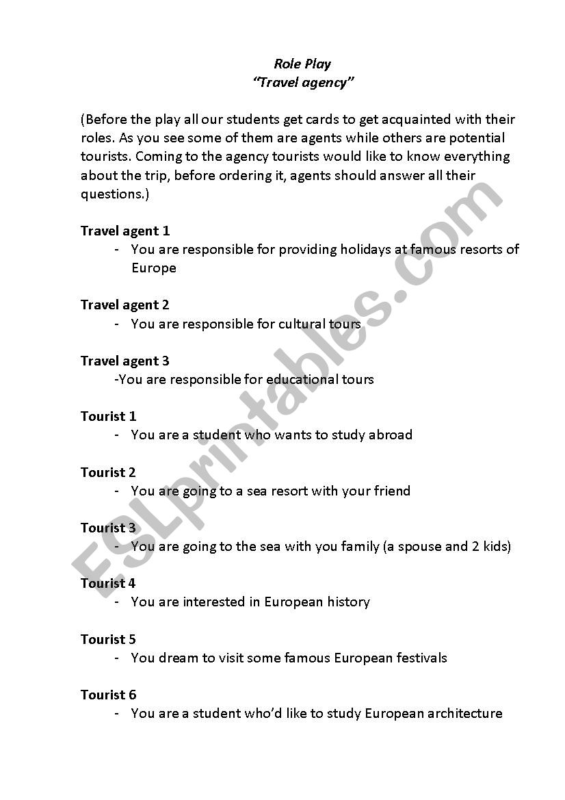 At a travel agency worksheet