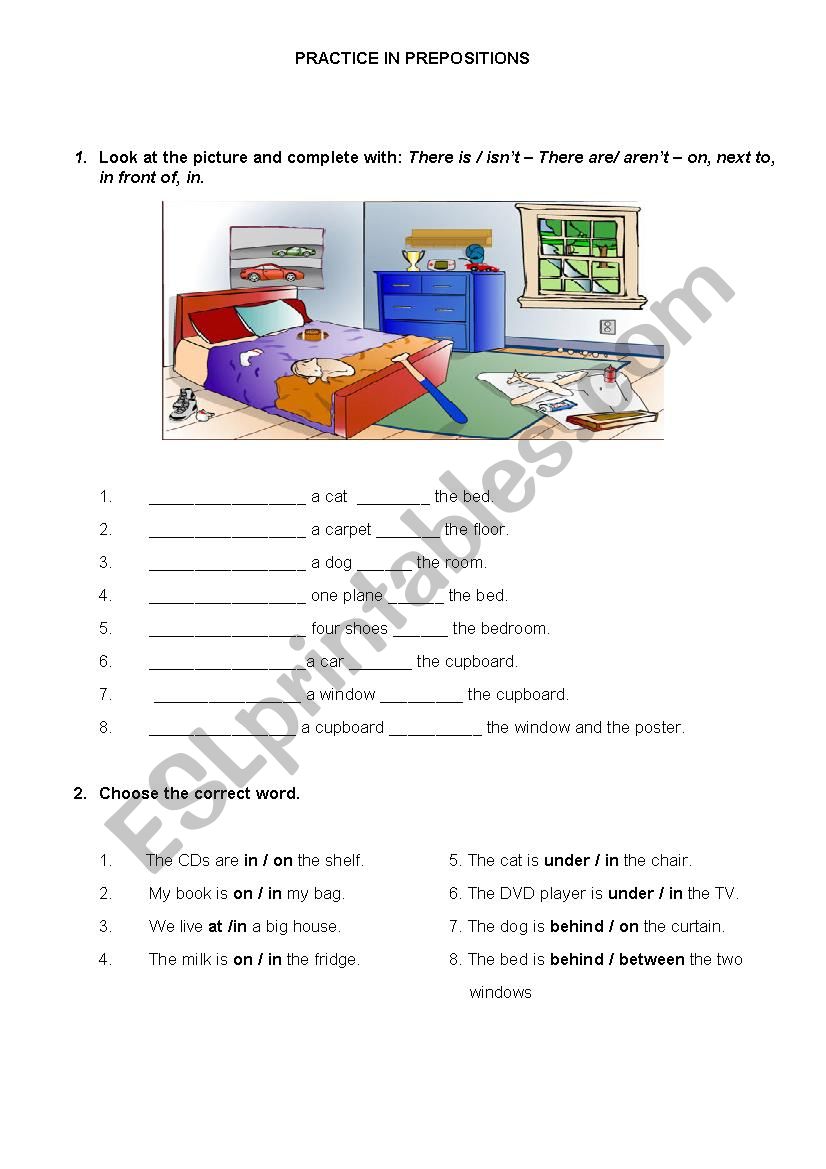Practice in prepositions worksheet