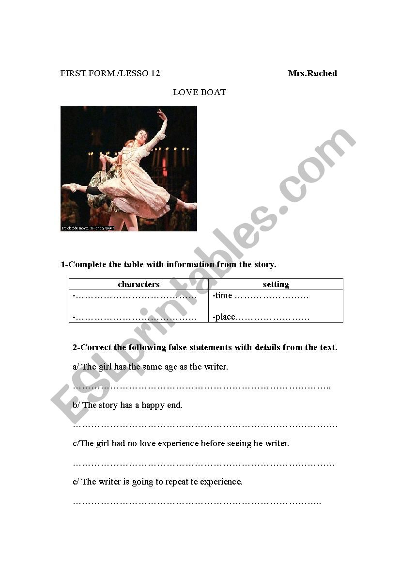 love boat/ first year  worksheet