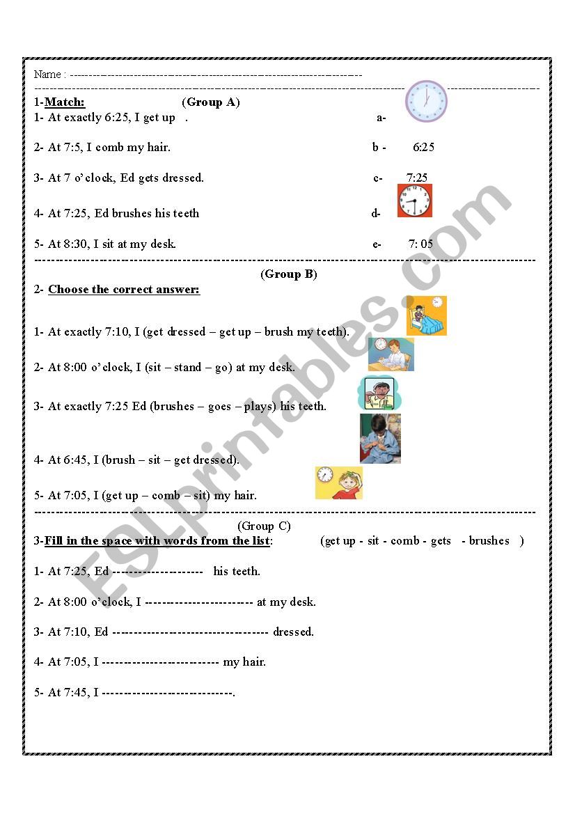 time and daily activities worksheet