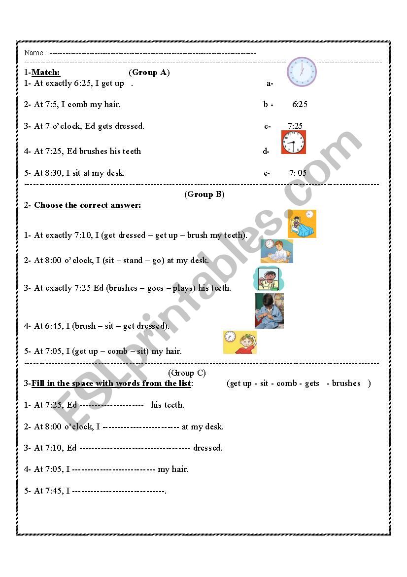 time and daily activities worksheet
