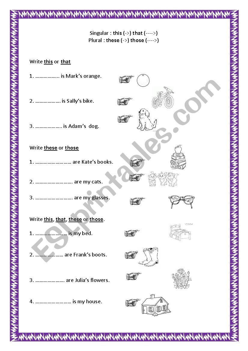 Demonstratives worksheet