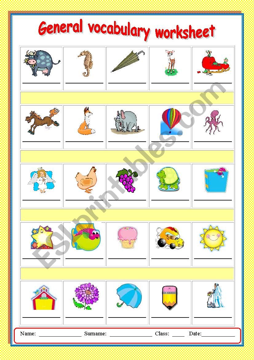 General vocabulary worksheet worksheet