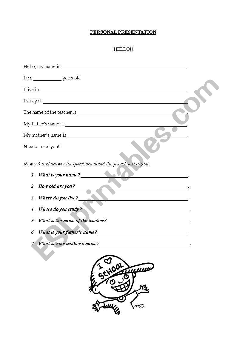 Personal Presentation worksheet