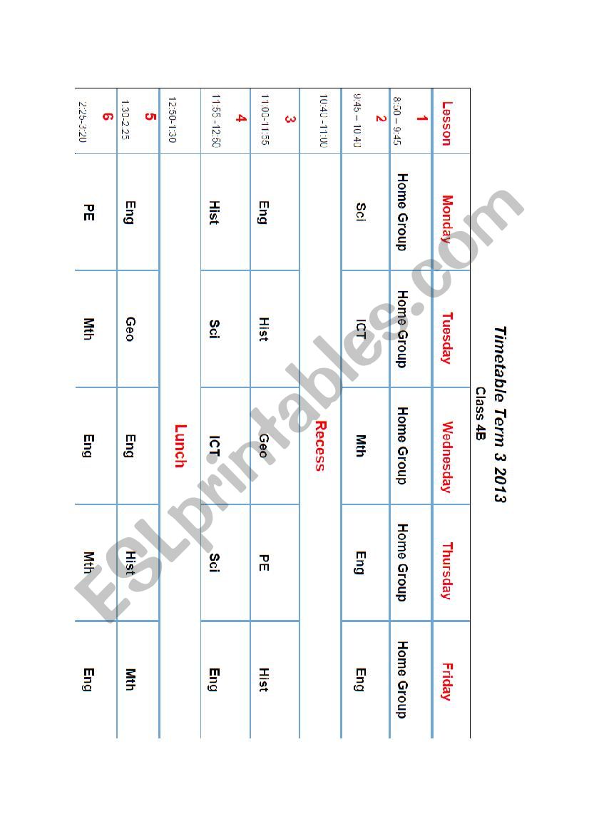 Timetable crossword puzzle worksheet