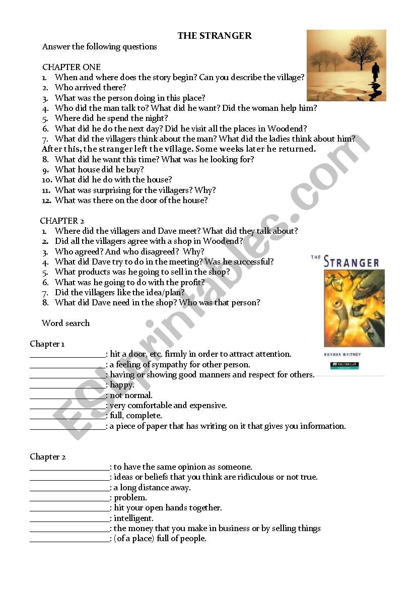 THE STRANGER - CHAPTERS 1 & 2 worksheet