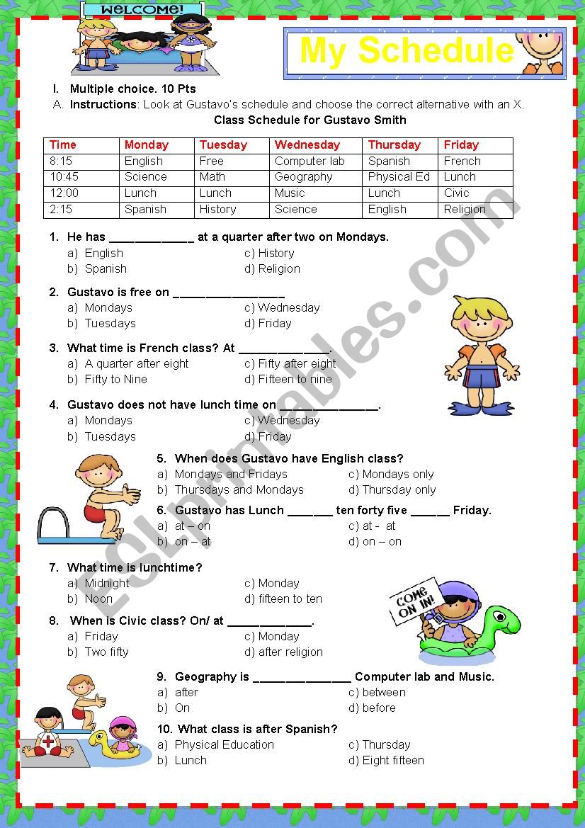 School Schedule and Prepositions (in- on-at)