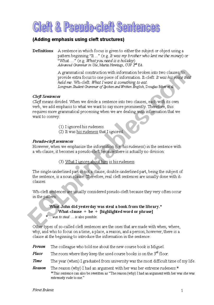 Cleft & Pseudo-cleft Sentences + Exercises + Key