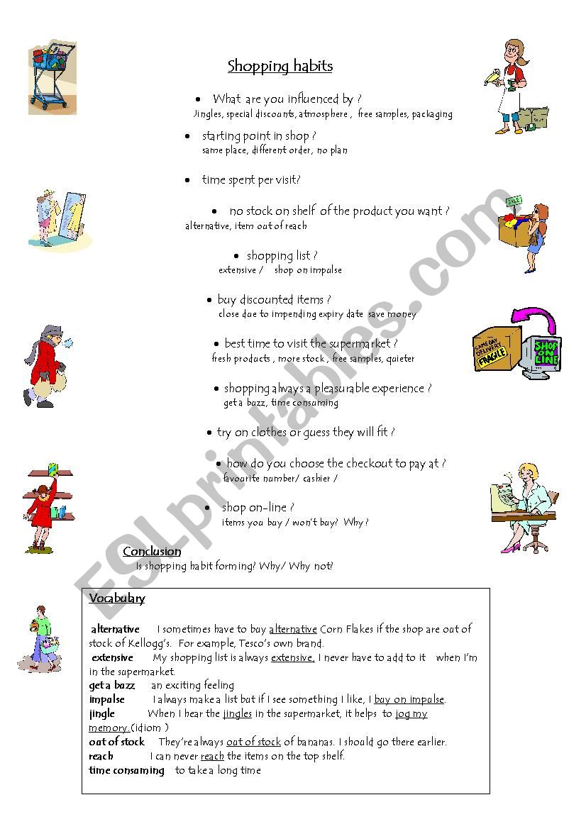 Shopping habits worksheet