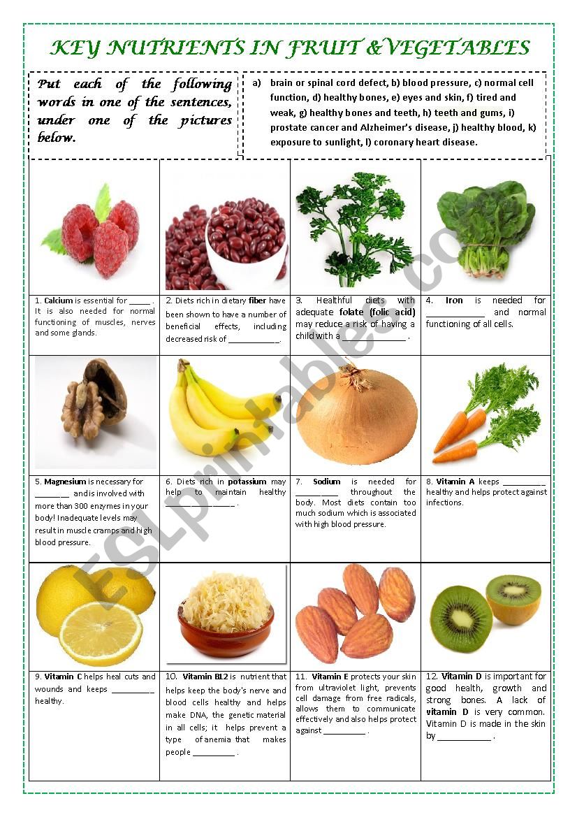 KEY NUTRIENTS IN FRUIT & VEGETABLES (with key)