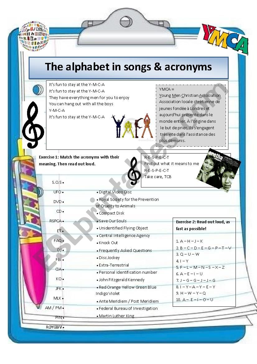 Alphabet in songs and acronyms
