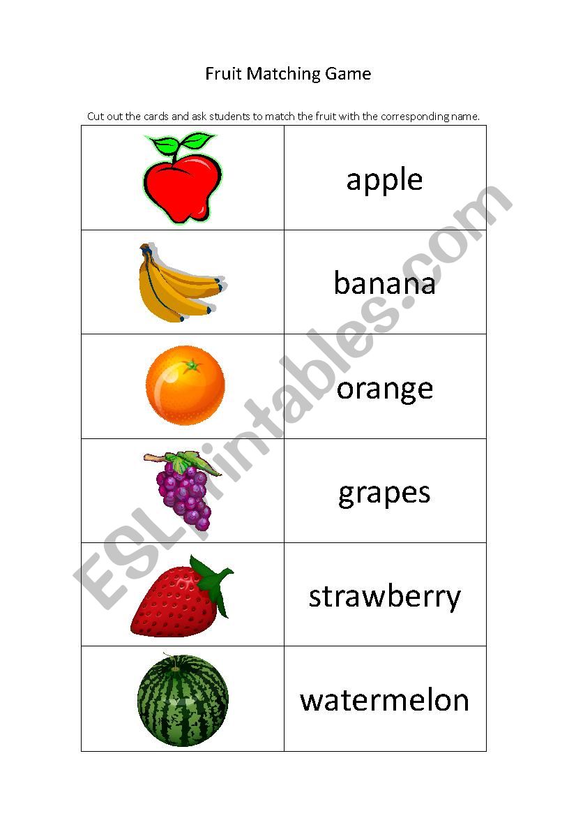 Fruit Matching Game worksheet