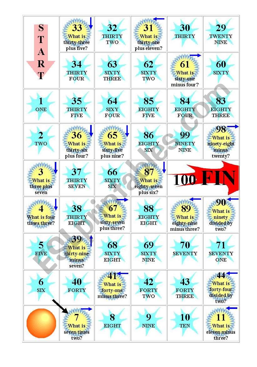 numbers game worksheet