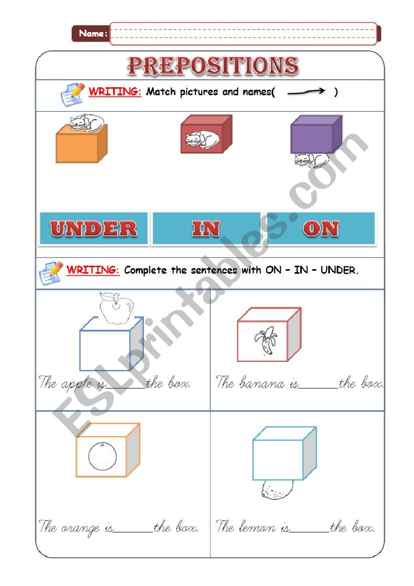 Prepositions of place worksheet