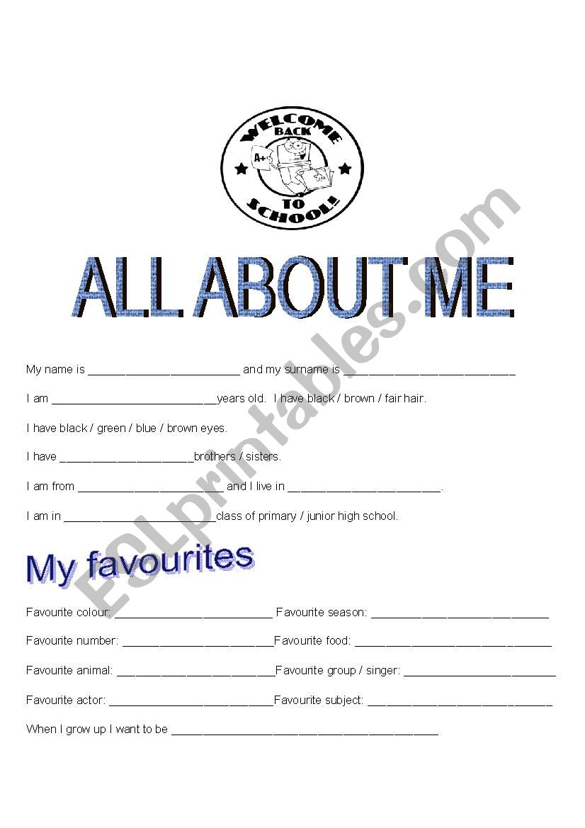 All about me worksheet