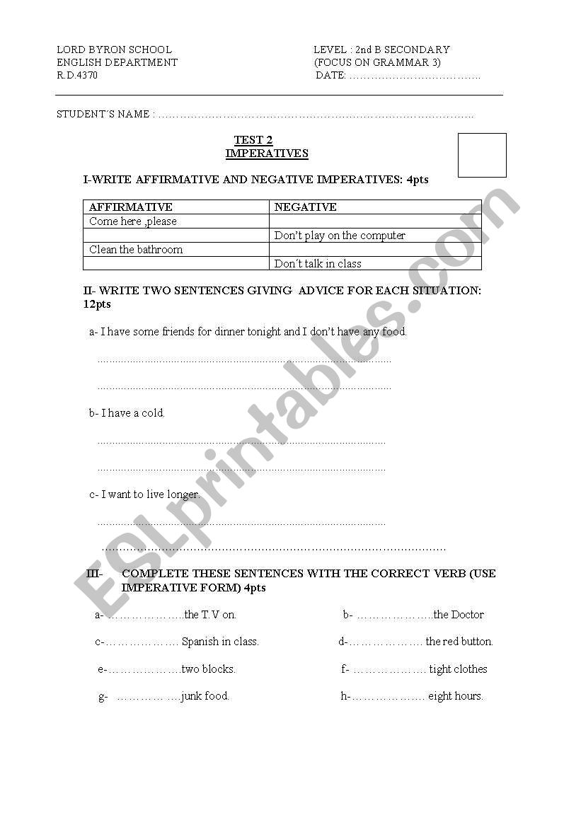 IMPERATIVE worksheet