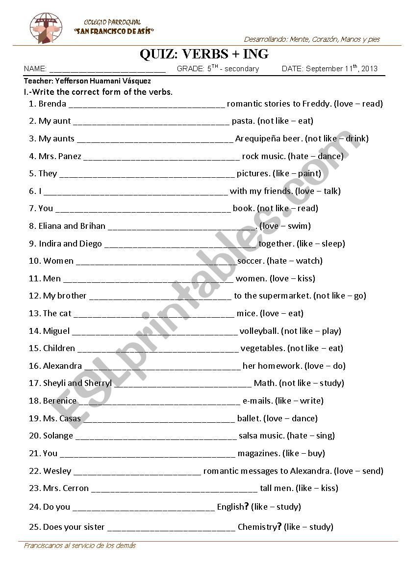 verbs + ing (2) worksheet