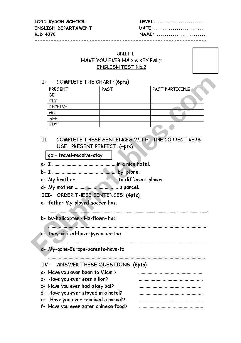 PRESENT PERFECT worksheet