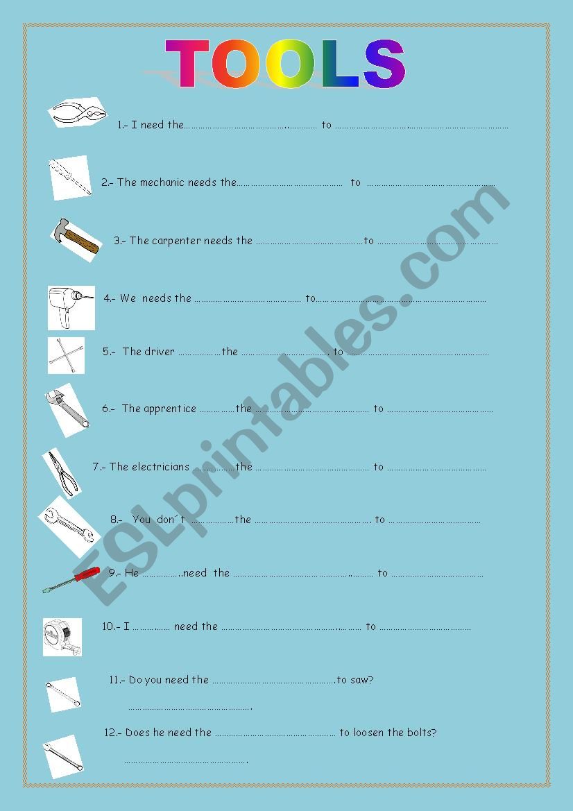 Workshop tools worksheet