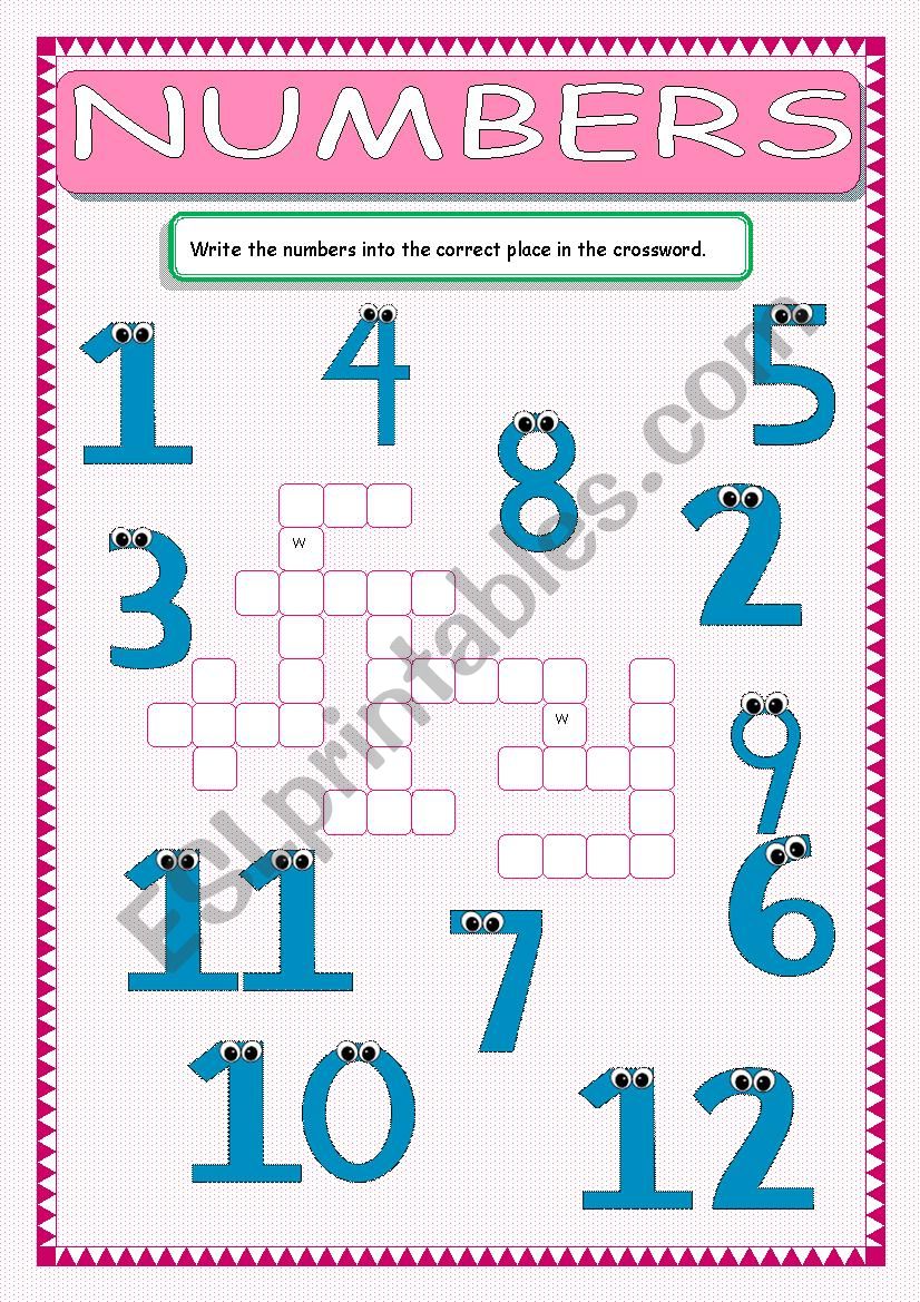 Numbers Crossword worksheet