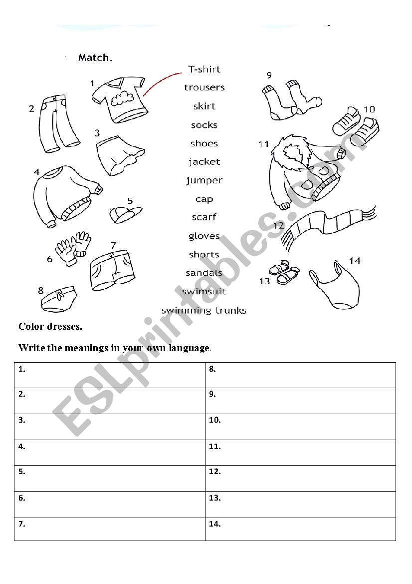 identifying clothes worksheet