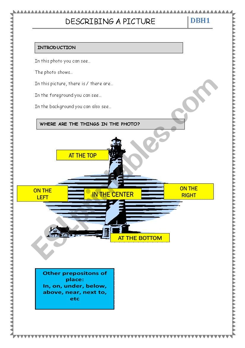 Describing a photograph worksheet