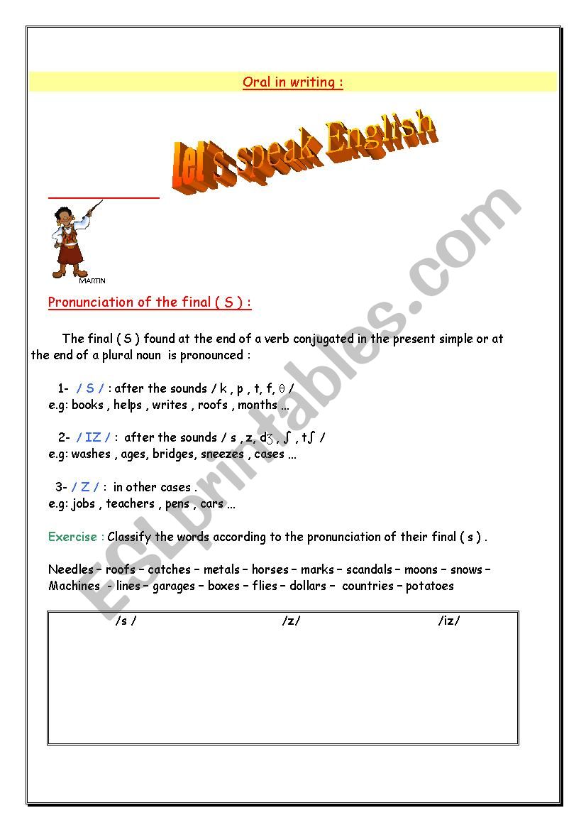 pronunciation of the final ( s )