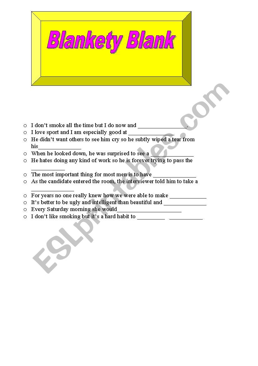 Blankety blank worksheet