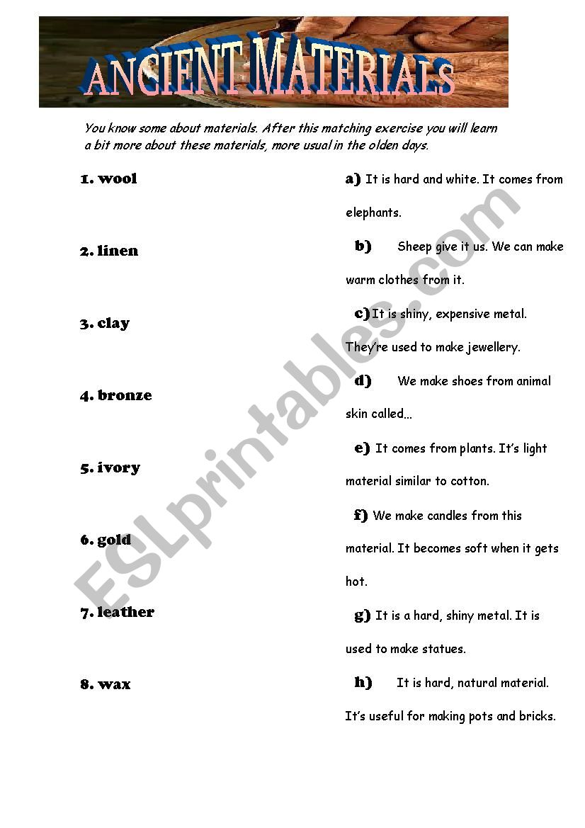 Ancient Materials II worksheet