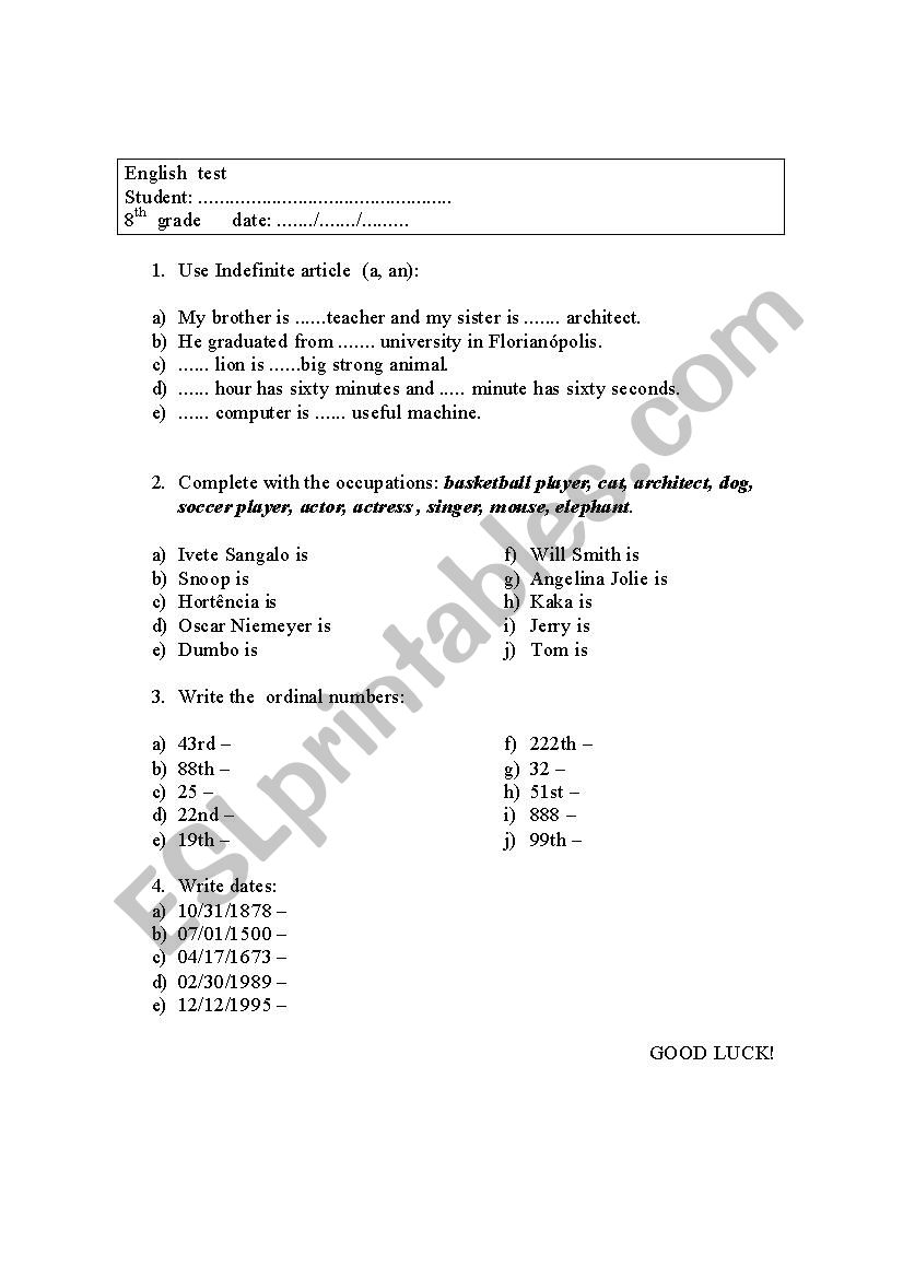 Number - ordinal, dates, article 