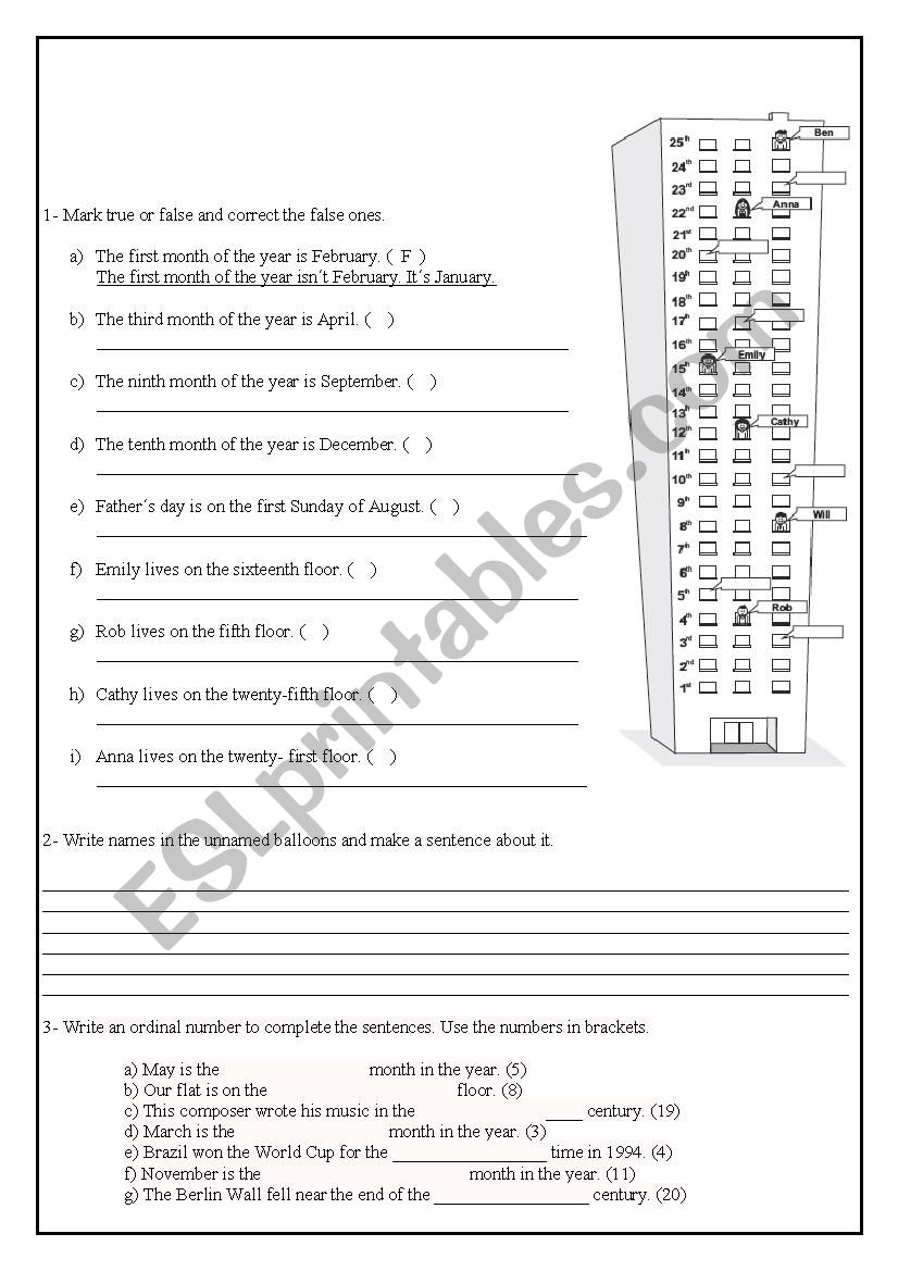 Ordinal Numbers worksheet