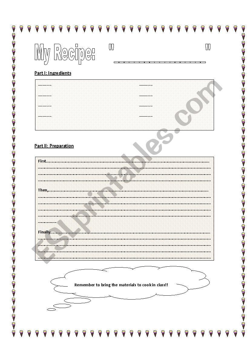 Recipe worksheet