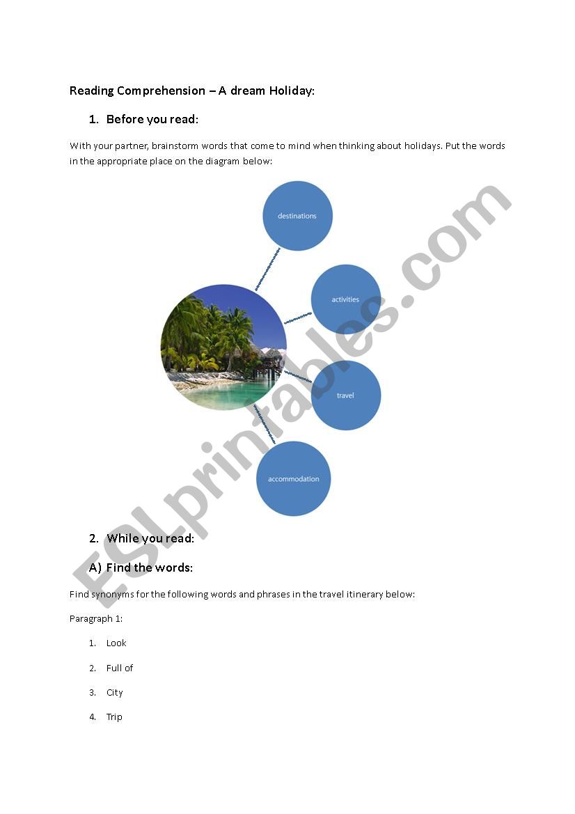 Dream Holiday Itinerary worksheet