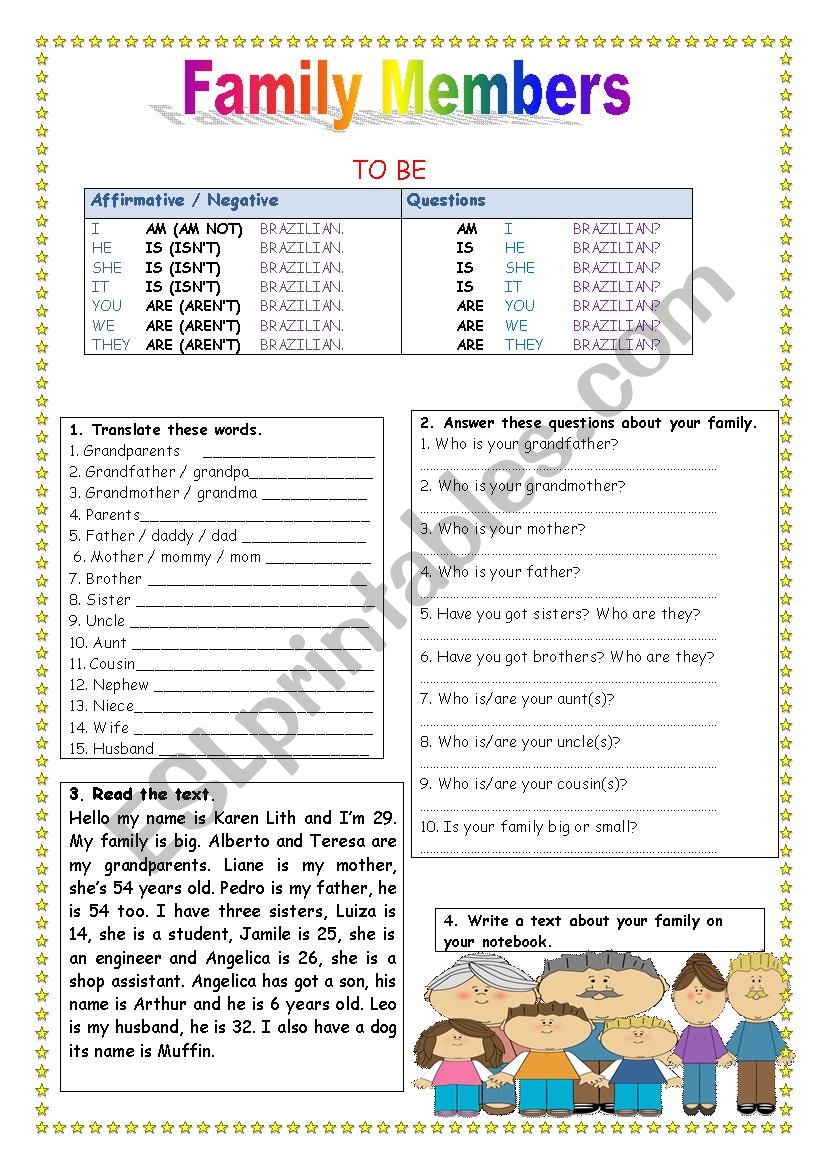 Family Members worksheet