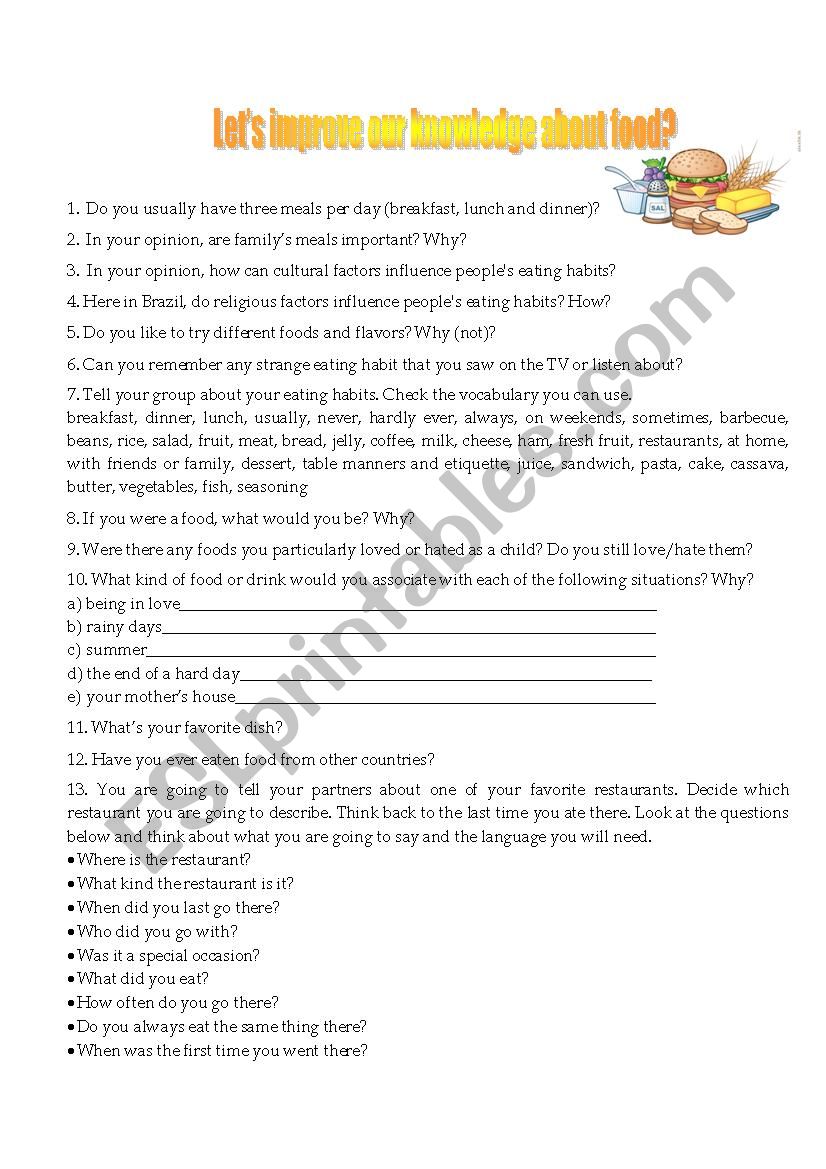 Food Conversation worksheet