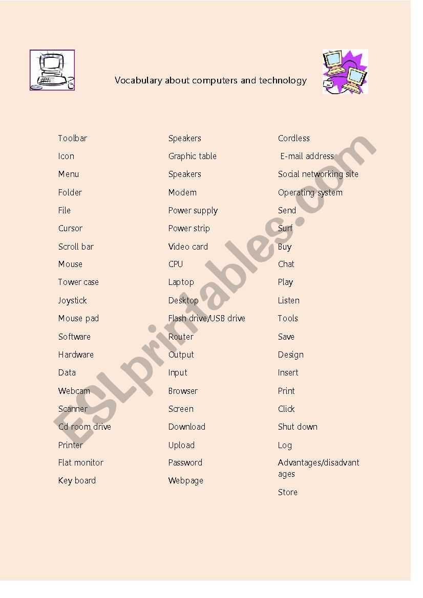 Vocabulary about computers and technology