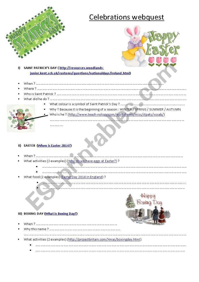 British celebrations webquest worksheet