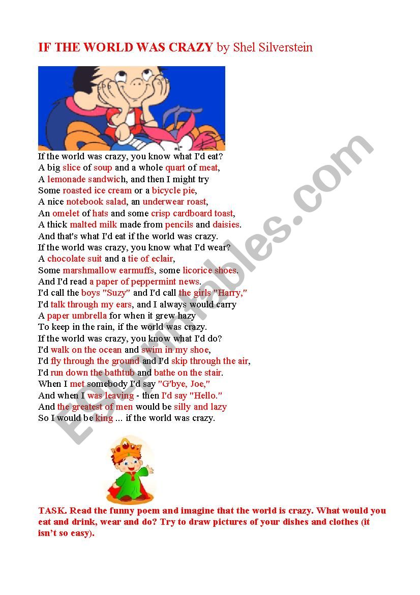 CRAZY WORLD ( a poem) worksheet