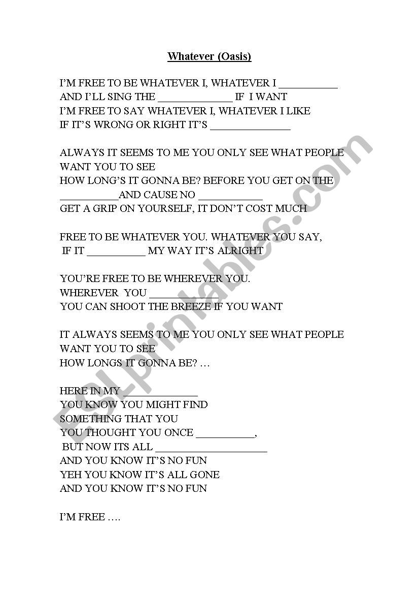 Whatever I worksheet