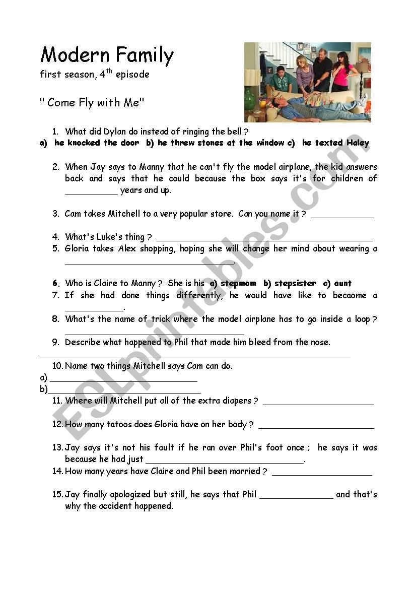 Modern Family- 4th episode worksheet