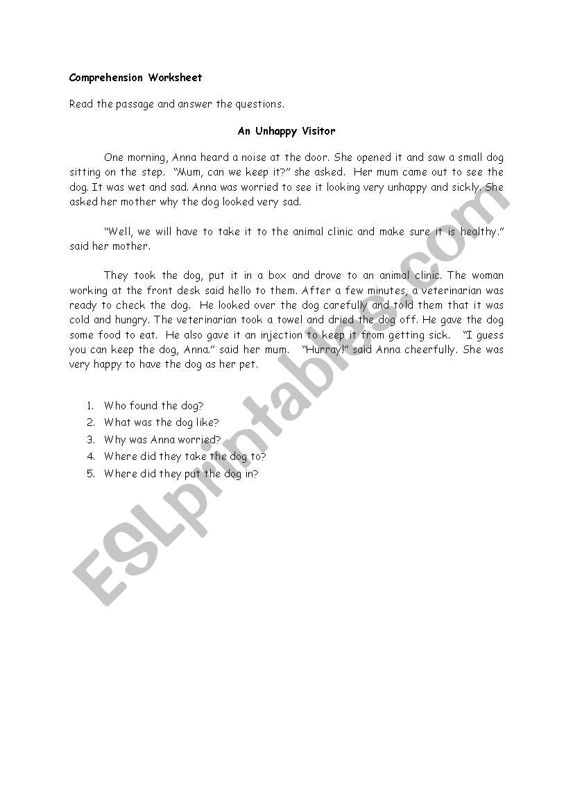 An Unhappy Visitor worksheet