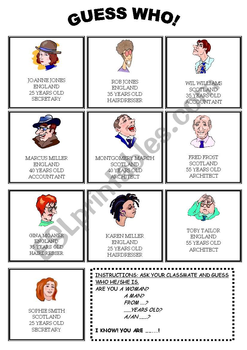 GUESS WHO! worksheet