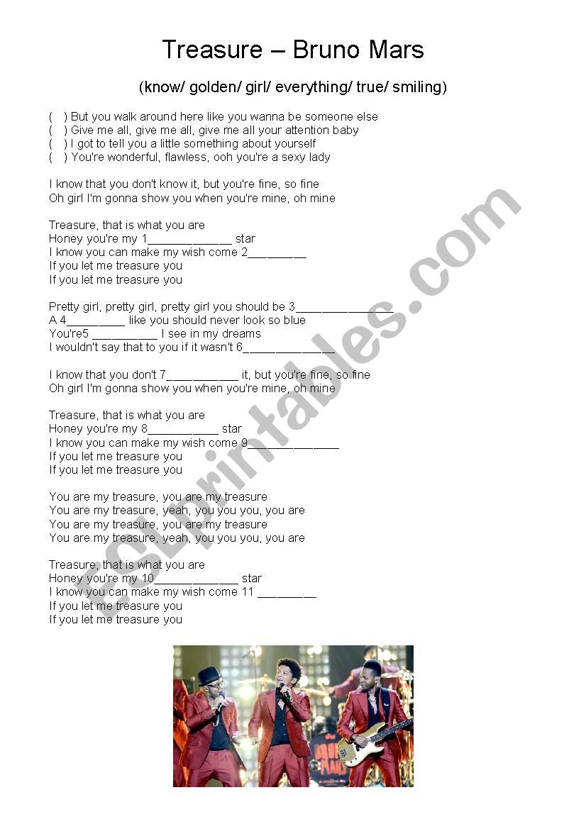 Treasure - Bruno Mars worksheet