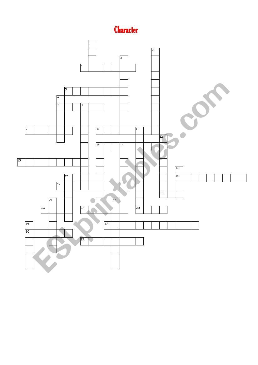 character crossword worksheet