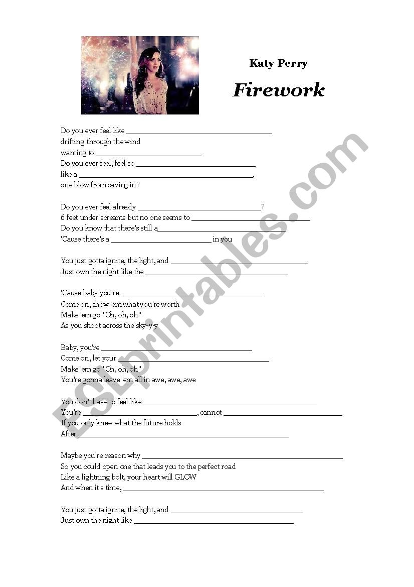 Firework (Kate Perry) worksheet