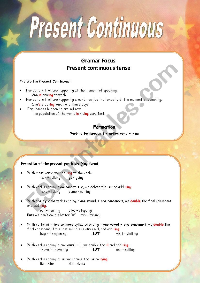 Present Continuous worksheet