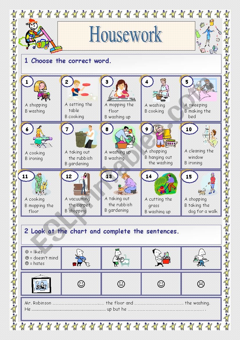 Housework worksheet