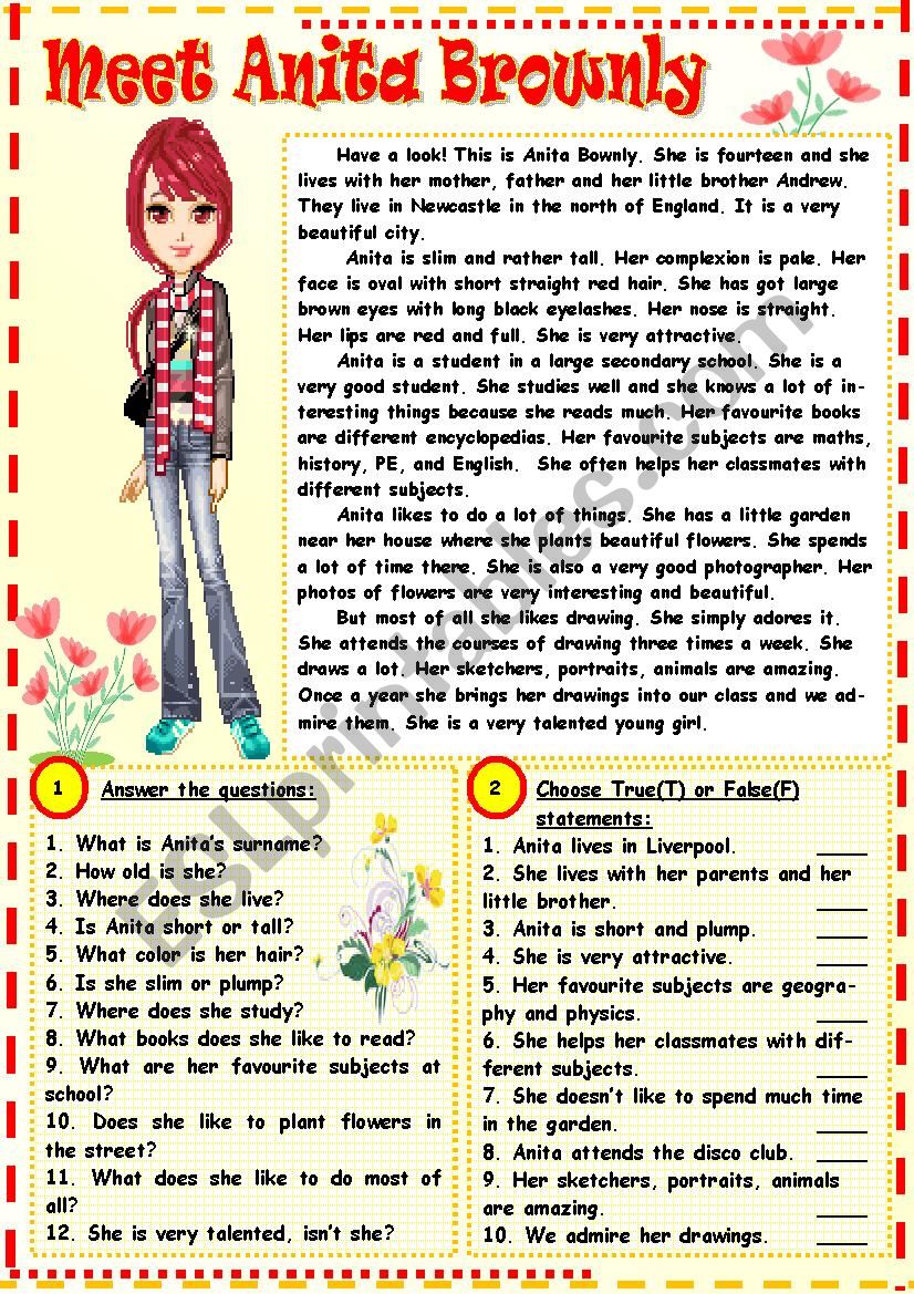 Meet Anita Brownly worksheet