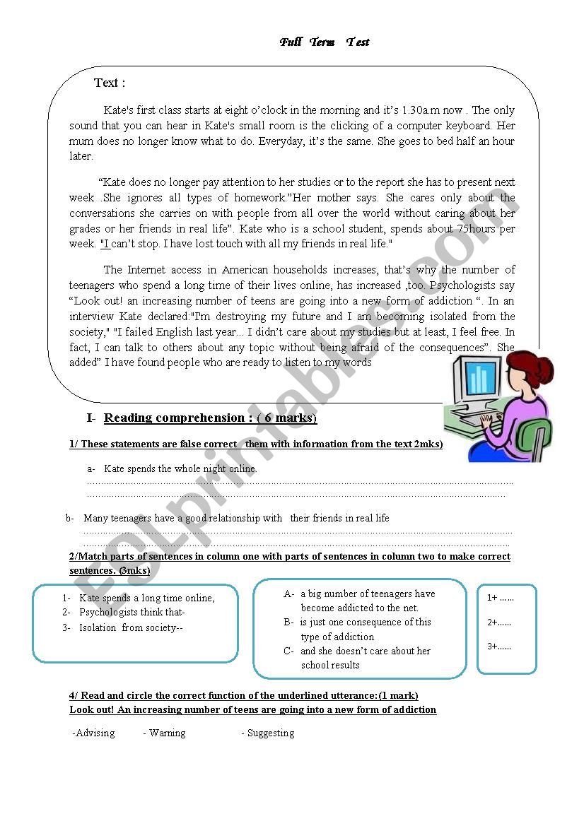FULL TERM TEST 9th form worksheet
